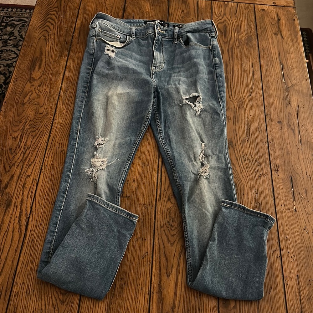 Hollister high rise super skinny denim jeans deconstructed size 11R